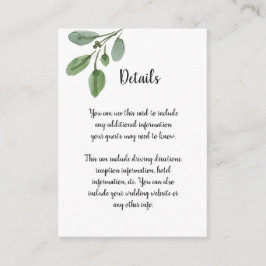 Einfache Watercolor Grüne Skripte Hochzeitsdetails Begleitkarte