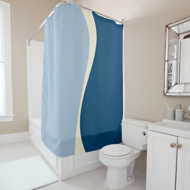 Einfache Waves 2 in Dunkelblau, Hellblau und Creme Duschvorhang (Beispiel)