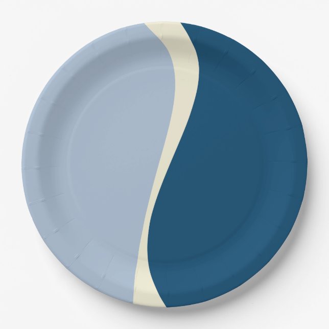 Einfache Waves 2 in Dunkelblau, Hellblau und Creme Pappteller (Vorderseite)