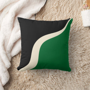 Einfache Waves 3 in Grün, Creme und Schwarz Kissen