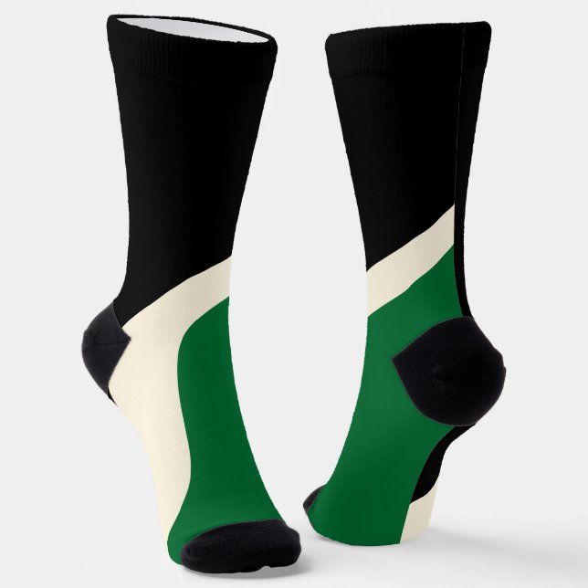 Einfache Waves 3 in Grün, Creme und Schwarz Socken (Gewinkelt)