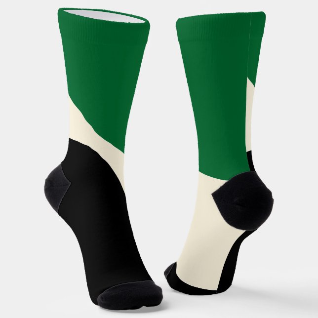 Einfache Waves 4 in Grün, Creme und Schwarz Socken (Gewinkelt)