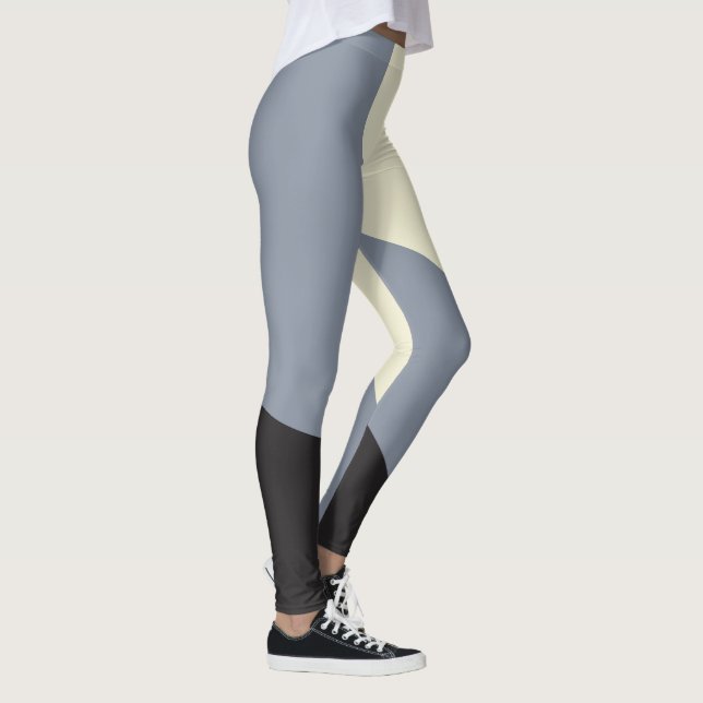 Einfache Waves - Schwarz, Grau und Creme Leggings (Rechts)