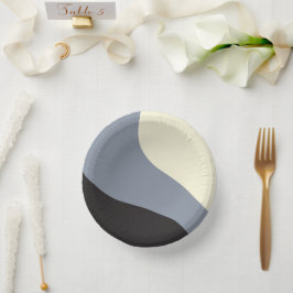 Einfache Waves - Schwarz, Grau und Creme Pappteller