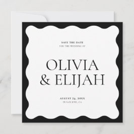 Einfache Wavy Black und White Modern Save the Date Einladung