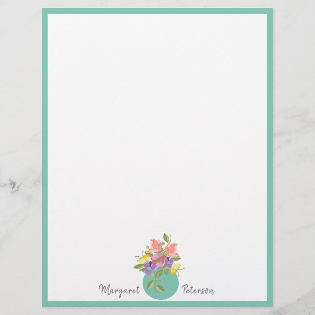 Einfache weibliche Blume Personalisiert Letterhead Briefbogen (Vorderseite)
