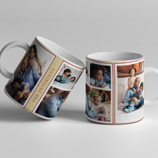 Einfache Weihnachten 5 Foto Collage gelb bordeauxr Tasse (Von Creator hochgeladen)