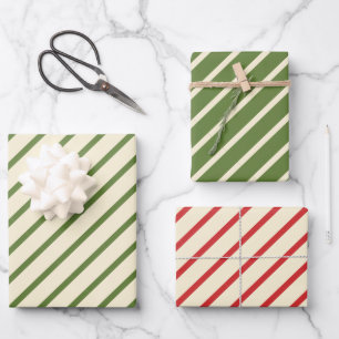 Einfache Weihnachten Diagonal Strip Olive Green &  Geschenkpapier Set