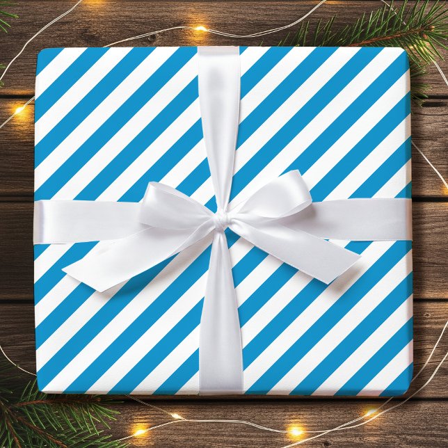 Einfache Weihnachts-Blau-Weiß-Diagonalstreifen Geschenkpapier (Von Creator hochgeladen)