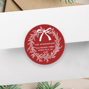 Einfache Weihnachts-Kiefer-Rücksendeadresse Rot Runder Aufkleber