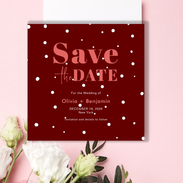 Einfache Weihnachts-Red Snowy Hochzeit retten das  Einladung (Christmas Green Winter Wedding Save The Date Invitation)