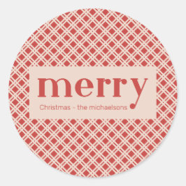 Einfache Weihnachts-Rot und Creme Karierte Karos Runder Aufkleber