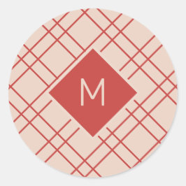 Einfache Weihnachts-Rot- und Creme-Monogramm-Karos Runder Aufkleber