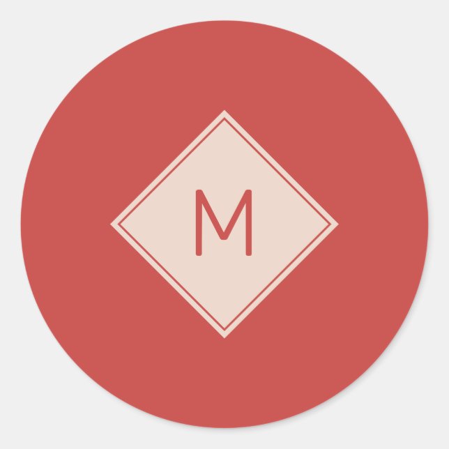Einfache Weihnachts-Rot- und Creme-Monogramm-Karos Runder Aufkleber (Vorderseite)
