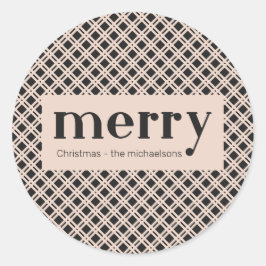 Einfache Weihnachts-Schwarz und Creme Karierte Kar Runder Aufkleber