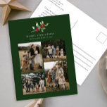 Einfache Weihnachts Wasserfarben Blumenfoto Collag Feiertagspostkarte<br><div class="desc">Die weihnachtliche Weihnachtskarte Watercolor Grüne Foto Collage Holiday Postcard bietet eine wunderschöne Aquarelldarstellung der saisonalen Vegetation und der heiligen Beeren,  zusammen mit vier Fotos.</div>