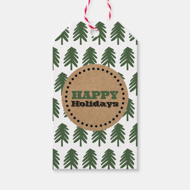 Einfache Weihnachtsbaum Happy Holidays Geschenk Ta Geschenkanhänger (Vorderseite)