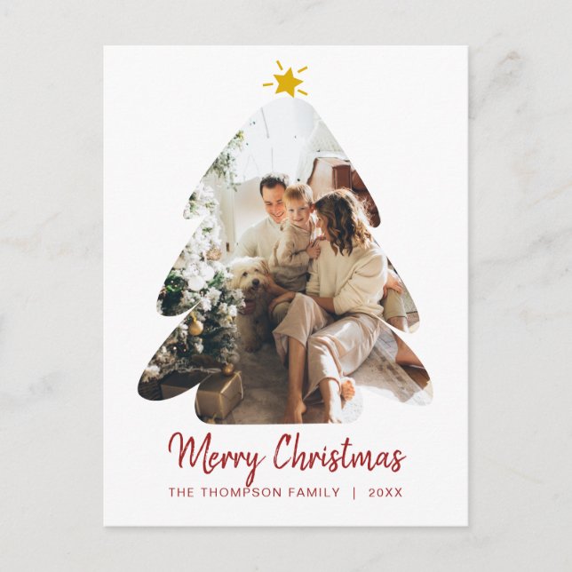 Einfache Weihnachtsbaum Rotes Foto Frohe Weihnacht Postkarte (Vorderseite)