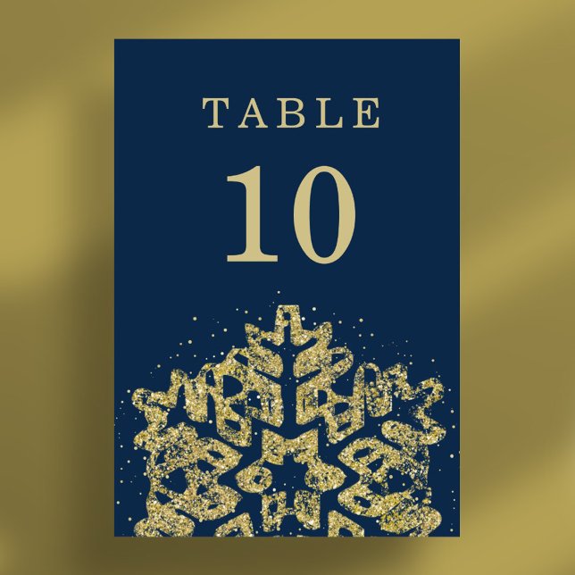 Einfache Weihnachtsfeiertage Hochzeit Gold Navy Tischnummer (Simple Winter Christmas Holiday Wedding Gold Navy Table Number)