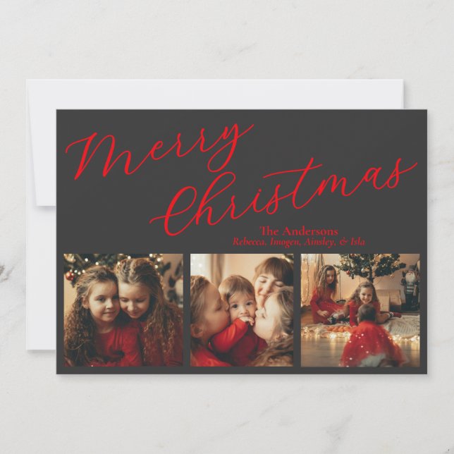 Einfache Weihnachtskarte mit drei Fotos Feiertagskarte (Vorderseite)