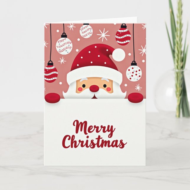 Einfache Weihnachtskarte mit spähendem Weihnachtsm Karte (Vorderseite)