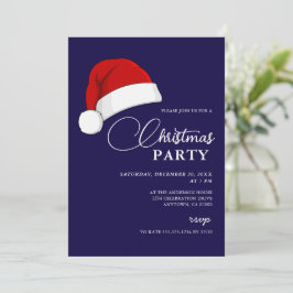 Einfache Weihnachtsmannmütze Script Blue Christmas Einladung