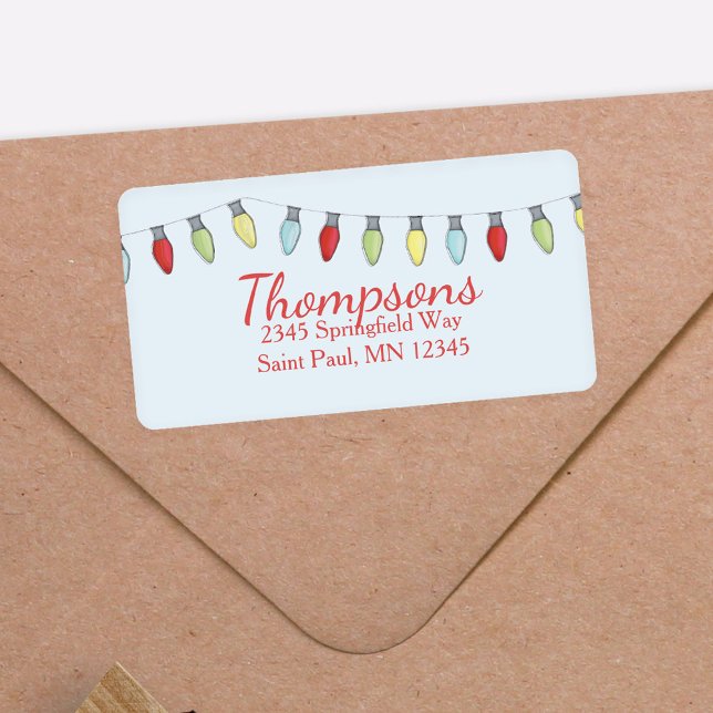 Einfache Weihnachtszeichenbeleuchtung Adressaufkleber (Festive holiday lights whimsical return address label,)