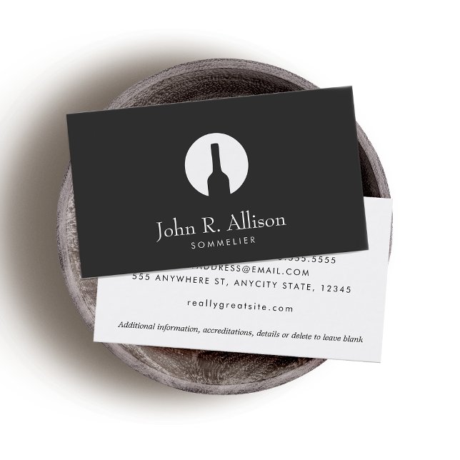 Einfache Weinflasche Logo Sommelier Schwarz Visitenkarte (Von Creator hochgeladen)