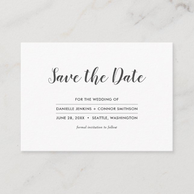 Einfache Weiß Save the Date mit der Website für Ho Begleitkarte (Vorderseite)