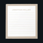 Einfache weiße Beige Typografischer Name Linken Notizblock<br><div class="desc">Ein berufliches Notizblock mit minimalistischem Design in Beige und Weiß. Benutzerdefiniert,  Initial und Name auf einem einfachen,  weißen Hintergrund,  gerahmt durch einen beigen Rahmen. Personalisieren Sie die Eingabe mit den angegebenen Feldern,  oder wenden Sie sich mit der Schaltfläche 'Nachricht' an den Designer,  um Hilfe zu erhalten.</div>