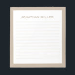 Einfache weiße Beige Typografischer Name Linken Notizblock<br><div class="desc">Ein berufliches Notizblock mit minimalistischem Design in Beige und Weiß. Benutzerdefiniert,  Initial und Name auf einem einfachen,  weißen Hintergrund,  gerahmt durch einen beigen Rahmen. Personalisieren Sie die Eingabe mit den angegebenen Feldern,  oder wenden Sie sich mit der Schaltfläche 'Nachricht' an den Designer,  um Hilfe zu erhalten.</div>