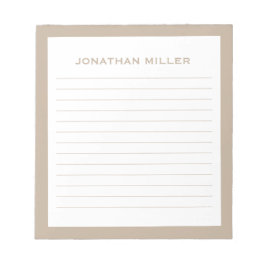 Einfache weiße Beige Typografischer Name Linken Notizblock