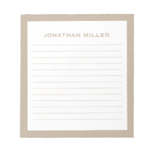 Einfache weiße Beige Typografischer Name Linken Notizblock