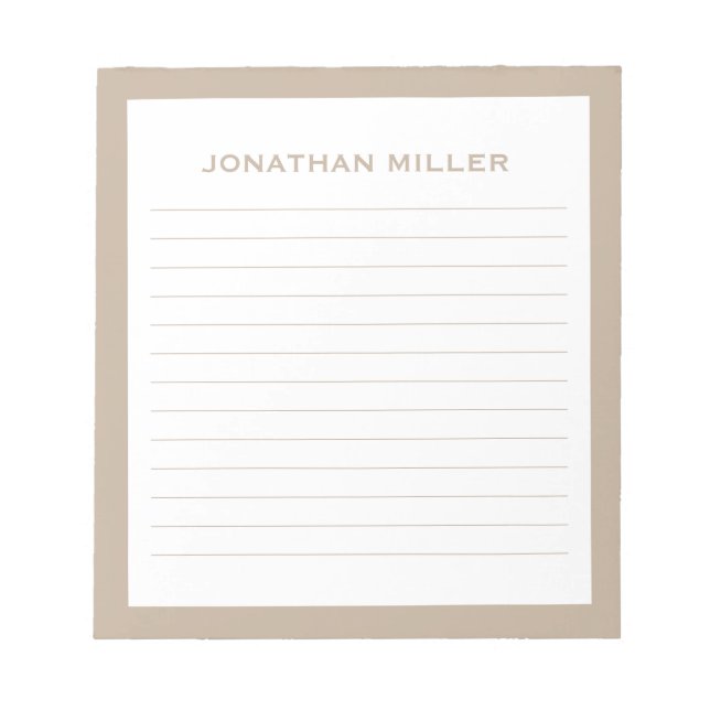Einfache weiße Beige Typografischer Name Linken Notizblock (Vorderseite)