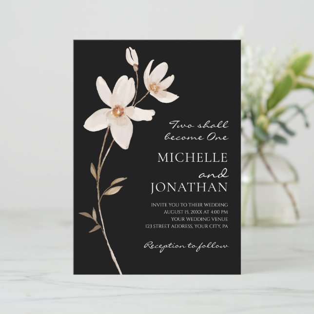 Einfache weiße Blume auf Christlicher Hochzeit Einladung (Stehend Vorderseite)