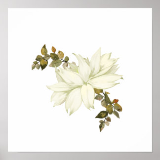 Einfache weiße Blume und Laub Poster