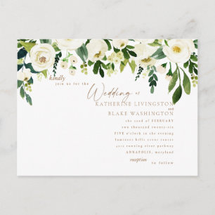 Einfache weiße Blumen- und Gold-Hochzeitseinladung Einladungspostkarte
