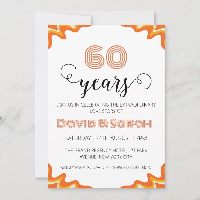 einfache weiße Einladungen zum 60. Hochzeitstag (Vorderseite)