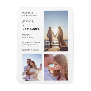 Einfache weiße Fotocollage moderne Hochzeit Magnet