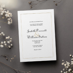 Einfache weiße Gold-Vintage-Kalligrafie-Hochzeit Einladung