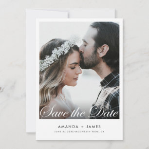 Einfache weiße Grenze Elegantes Skript-Foto Save The Date