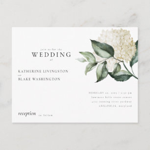 Einfache weiße Hortensien-Postkarten-Hochzeitseinl Postkarte