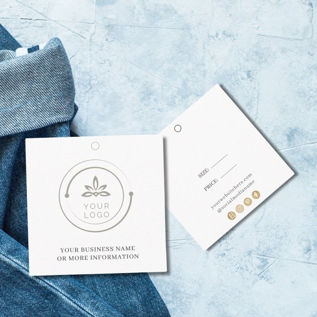 Einfache, weiße Logokombination - Preis ändern Quadratische Visitenkarte (Von Creator hochgeladen)