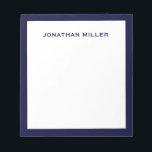 Einfache Weiße Marine Typografie Notizblock<br><div class="desc">Ein berufliches Notizblock mit minimalistischem Design in Marineblau und Weiß. Benutzerdefinierter Monogramm-Name auf einem einfachen, weißen Hintergrund, gerahmt durch einen Marinebänder. Personalisieren Sie die Eingabe mit den angegebenen Feldern, oder wenden Sie sich mit der Schaltfläche 'Nachricht' an den Designer, um Hilfe zu erhalten.</div>
