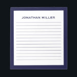 Einfache weiße Marine Typografischer Name Linken Notizblock<br><div class="desc">Ein berufliches Notizblock mit minimalistischem Design in Blau und Weiß. Benutzerdefiniertes Monogramm Initial und Name auf einem einfachen,  weißen Hintergrund,  gerahmt durch einen Marinebänder. Personalisieren Sie die Eingabe mit den angegebenen Feldern,  oder wenden Sie sich mit der Schaltfläche 'Nachricht' an den Designer,  um Hilfe zu erhalten.</div>