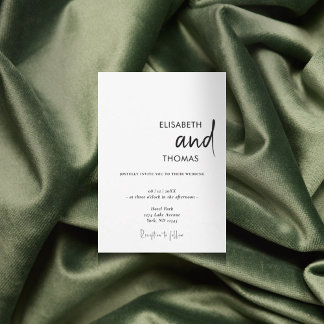 Einfache, weiße, moderne minimalistische Hochzeit Einladung