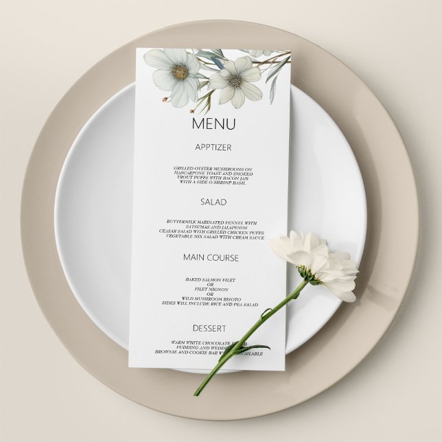 Einfache, weiße Pfefferminze, grüne Frühlingsflora Programm (Simple white mint green spring floral Wedding Menu)