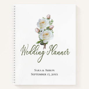Einfache Weiße Rose  mit Zitat   Hochzeitsplaner  Notizbuch