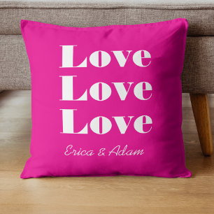 Einfache, weiße Sauberkeit 3 x Liebe   Hot Pink Kissen