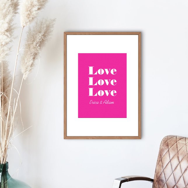 Einfache, weiße Sauberkeit 3 x Liebe | Hot Pink Poster (Von Creator hochgeladen)